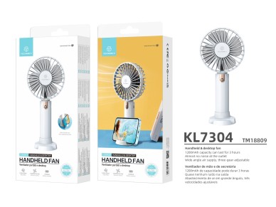 Techancy KL7304 White Handheld Portable Fan, Adjustable to 3 Speeds, with Stand for Use on a Desk