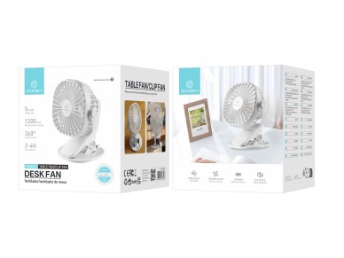 Techancy KL7305 White Clip-on Fan for Use on the Desk and in the Car, Internal Battery, USB Charging