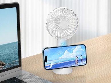 Ventilador USB Techancy KL7307 blanco con soporte, batería de litio recargable, 3 modos de velo