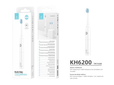 Techancy KH6200 White Electric Toothbrush, Vibrating Teeth Cleaner, Replaceable Brush Head, AA Batte