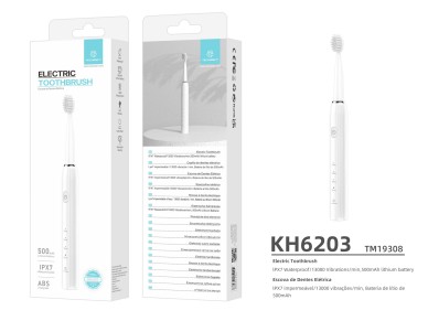 Techancy KH6203 White Electric Toothbrush, IPX7 Waterproof, Replaceable Brush Head, Rechargeable Bat
