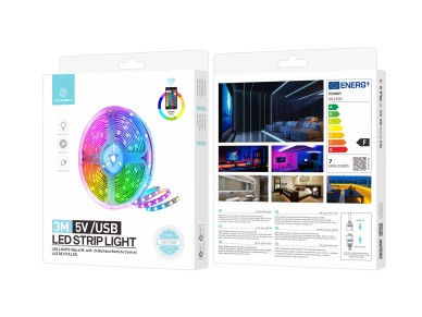 Techancy Fita Led 3m KR1500, Fonte De Alimenta��o 5v/Usb Com Controlo Sem Fios, Efeito Multicolor Rg