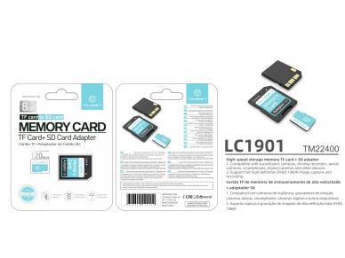 Techancy Cart�o De Mem�ria Micro Sd De Alta Velocidade LC1901, 8GB Com Adaptador, Compat�vel Com Tel