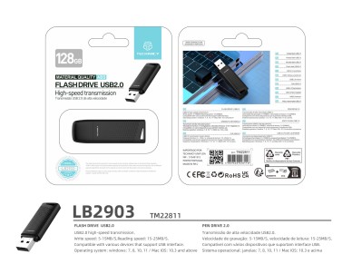 Techancy USB Flash Drive 128GB Preto LB2903, Usb 2.0, Compat�vel com PC/Mobile/Mac, Armazenamento se