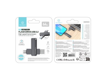 Techancy Unidade Flash Usb3.2 De Alta Velocidade LB2904, 64 GB, Conetor 2 Em 1 Tipo C E Usb-A, Compa