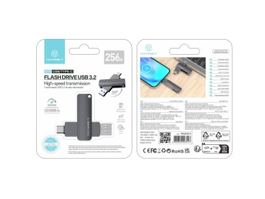 Techancy Unidade Flash Usb3.2 De Alta Velocidade LB2904, 256 GB, Conetor 2 Em 1 Tipo C E Usb-A, Comp