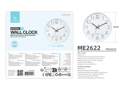 Techancy Rel�gio De Parede ME2622, 30 Cm De Di�metro, Gravado Em 3d, Rel�gio Silencioso Para Casa, E