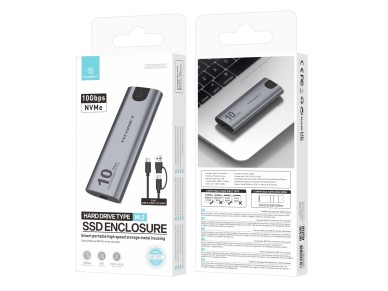Techancy Caixa SSD M.2 NVMe port�til de alta velocidade MF1301 Cinza , 10 Gbps com USB-C, compat�vel