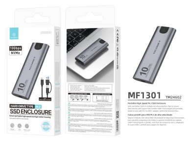 Techancy Caixa SSD M.2 NVMe port�til de alta velocidade MF1301 Cinza , 10 Gbps com USB-C, compat�vel