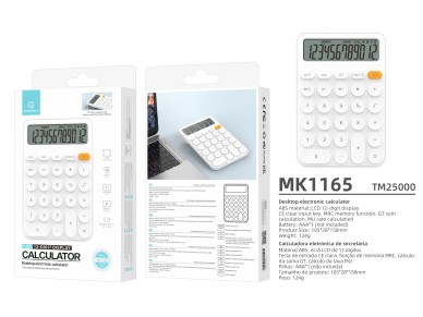 Techancy Calculadora escritorio MK1165 LCD 12 digitos com funcoes MRC GT MU e tecla CE clara Branco