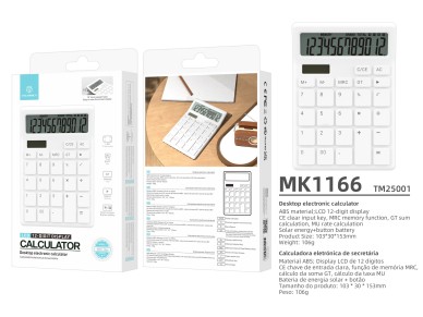 Techancy Calculadora de Mesa MK1166 12 D�gitos Dupla Energia Fun��o GT/MU ABS TM25001 Branco