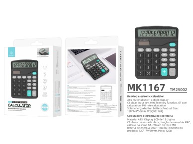Techancy Calculadora de Mesa MK1167 12 D�gitos Dupla Energia Fun��o GT/MU ABS TM25002 Preto