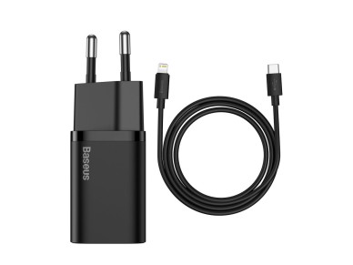 Cargador de pared Baseus Super Si PD 20W 1x USB-C negro + cable USB-C - Lightning