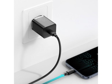 Cargador de pared Baseus Super Si PD 20W 1x USB-C negro + cable USB-C - Lightning