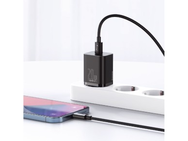 Cargador de pared Baseus Super Si PD 20W 1x USB-C negro + cable USB-C - Lightning