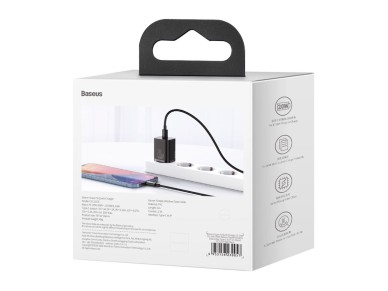 Cargador de pared Baseus Super Si PD 20W 1x USB-C negro + cable USB-C - Lightning