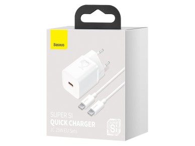 Carregador de parede Baseus Super Si PD 25W 1x USB-C branco + cabo USB-C - USB-C
