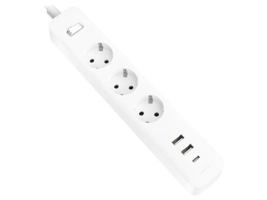 Xiaomi 20W Power Strip with Switch / 3 Power Outlets / 1 USB / 2 USB Type-C / 1.4m Cable / White Xiaomi 20W Power Strip with Switch / 3 Power Outlets / 1 USB / 2 USB Type-C / 1.4m Cable / White