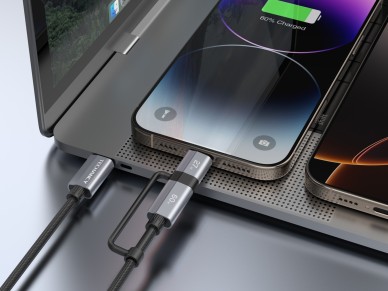 Cable de carga r�pida Techancy TB1743 2 en 1 de 1 m, USB-C a USB-C de 60 W y USB-C a Lightning de 27