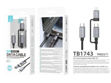 Cable de carga r�pida Techancy TB1743 2 en 1 de 1 m, USB-C a USB-C de 60 W y USB-C a Lightning de 27