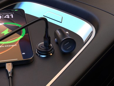 Techancy Carregador de carro 40W Dual USB C PD PPS QC3.0 TC6429 Carregamento rapido 12V 24V Preto