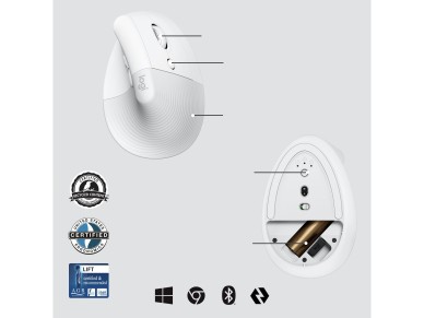 Mouse raton vertical logitech lift for business 6 botones 4000 dpi wireless inalambrico blanco hueso