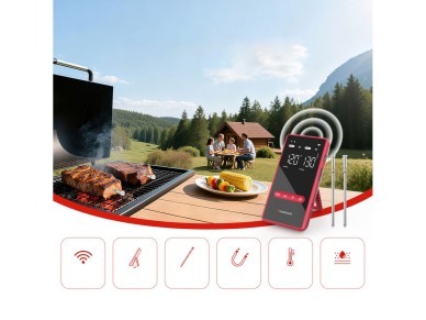 Meatmeet X Pro Kitchen Thermometer with Bluetooth/WiFi App for Grill, Oven, Smoker - Black
