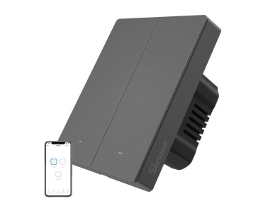 Smart WiFi wall switch SONOFF M5-2C-80 (2-channel, for frame, graphite)