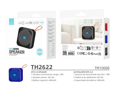 Techancy Altifalante Bluetooth Azul TH2622, Portátil E De Tamanho Compacto, Suporte Tf/Fm/Usb/Tws, S Techancy Altifalante Bluetooth Azul TH2622, Portátil E De Tamanho Compacto, Suporte Tf/Fm/Usb/Tws, S