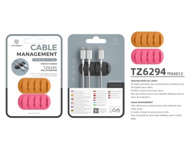 Techancy Cable Support, TZ6294, 2 units, cable organizer, orange + pink