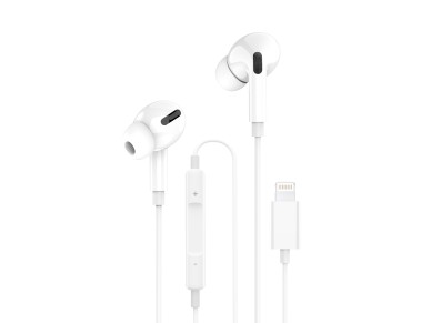 Techancy TD8038 White Wired In-Ear Headphones with Lightning Connector, Integrated Microphone, Compa