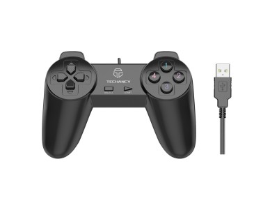 Controlador de jogos com fio para PC Techancy, TX1701, com feedback vibratório, preto Controlador de jogos com fio para PC Techancy, TX1701, com feedback vibratório, preto