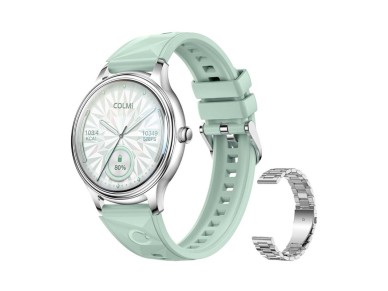 Rel�gio inteligente COLMI L28 (prateado-verde + pulseira de a�o prateada)