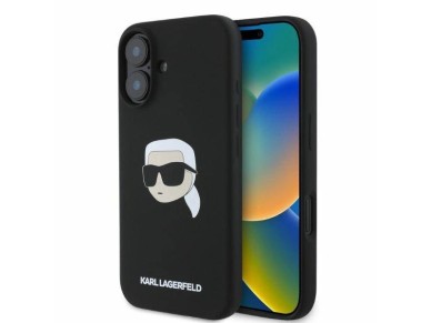 Karl Lagerfeld Silicone Karl Head Print MagSafe iPhone 16 Case - Black