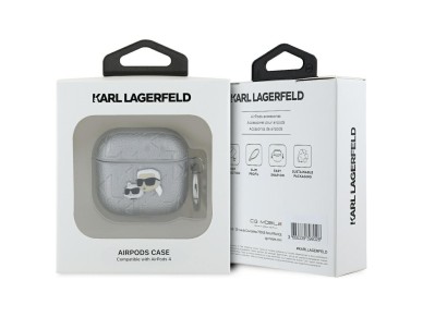 Funda Karl Lagerfeld Monogram Karl & Choupette para AirPods 4 - plateada Funda Karl Lagerfeld Monogram Karl & Choupette para AirPods 4 - plateada