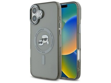 Capa MagSafe Karl Lagerfeld IML Metal Karl&Choupette Head para iPhone 16 Plus - Preta
