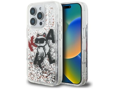 Karl Lagerfeld Liquid Glitter Choupette Logo Case for iPhone 16 Pro Max - Clear