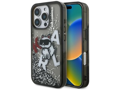 Karl Lagerfeld Liquid Glitter Choupette Logo Case for iPhone 16 Pro - Black Karl Lagerfeld Liquid Glitter Choupette Logo Case for iPhone 16 Pro - Black