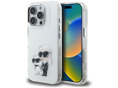 Karl Lagerfeld IML Aquarelle Karl & Choupette & Logo iPhone 16 Pro Case - White Karl Lagerfeld IML Aquarelle Karl & Choupette & Logo iPhone 16 Pro Case - White