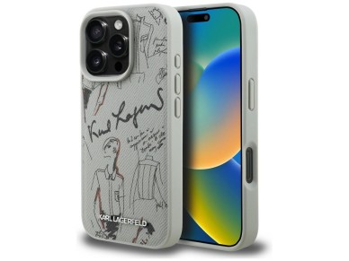 Funda MagSafe Karl Lagerfeld con estampado granulado y logotipo para iPhone 16 Pro Max - Gris Funda MagSafe Karl Lagerfeld con estampado granulado y logotipo para iPhone 16 Pro Max - Gris