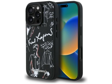 Karl Lagerfeld Grained Pattern & Logo MagSafe Case for iPhone 16 Pro - Black Karl Lagerfeld Grained Pattern & Logo MagSafe Case for iPhone 16 Pro - Black