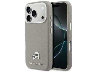 Karl Lagerfeld Karl & Choupette Head Pins Saffiano MagSafe Case for iPhone 17 Pro - Gray