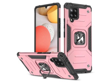 Wozinsky Ring Armor Case Kickstand Tough Rugged Cover for Samsung Galaxy A42 5G pink