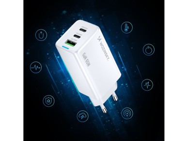 Cargador Wozinsky GaN de 65 W con puertos USB-A y 2 puertos USB-C, incluye cable USB-C de 65 W - Bla Cargador Wozinsky GaN de 65 W con puertos USB-A y 2 puertos USB-C, incluye cable USB-C de 65 W - Bla