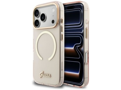 Capa MagSafe Guess IML Script Metal para iPhone 17 Pro Max - Rosa