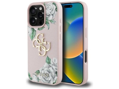 Guess Grained Roses Big 4G logo iPhone 16 Pro case - pink
