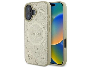 Guess Saffiano Peony Classic Logo MagSafe case for iPhone 16 - gold