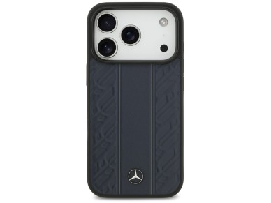 Funda Mercedes de piel con estampado de hojas de laurel y rayas MagSafe para iPhone 17 Pro - Azul