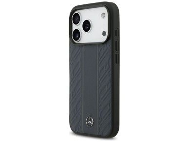 Funda Mercedes de piel con estampado de hojas de laurel y rayas MagSafe para iPhone 17 Pro - Azul