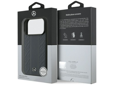 Funda Mercedes de piel con estampado de hojas de laurel y rayas MagSafe para iPhone 17 Pro - Azul